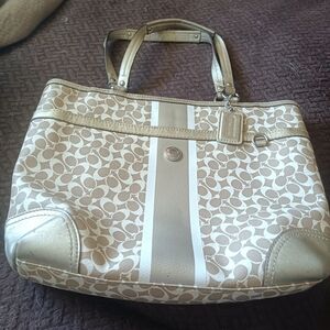 Coach Gold and Cream Signature Tote Bag